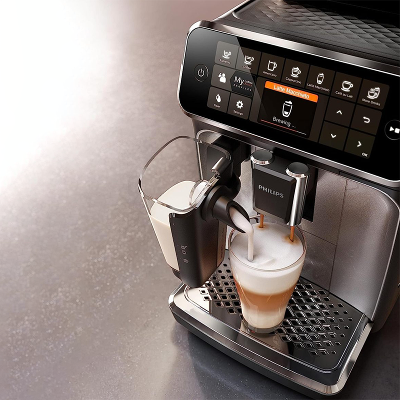 Philips 4300 Fully Automatic Espresso Machine – LatteGo Milk System, 8 Coffee Specialties, Touchscreen Display, Black